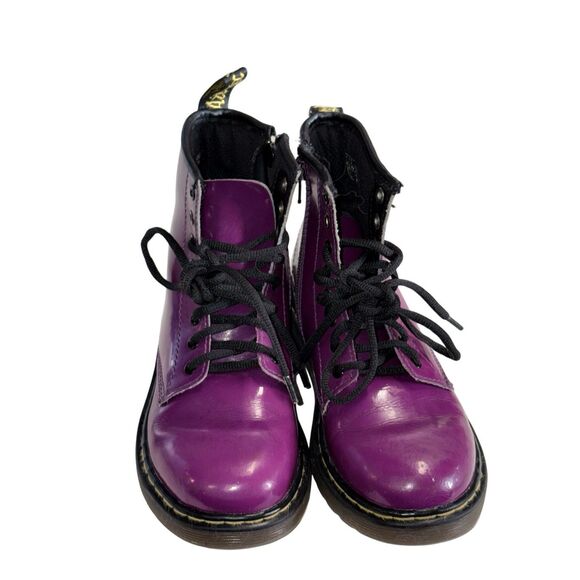 Dr. Martens JUNIOR 1460 Purple & Black Patent Leather Lace Up Boots size 2 - Picture 5 of 12